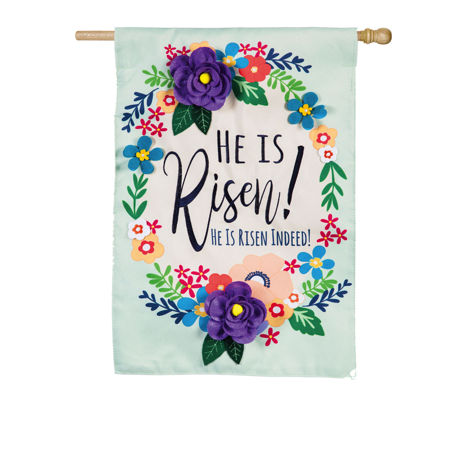 Easter House Flag - He Is Risen Floral